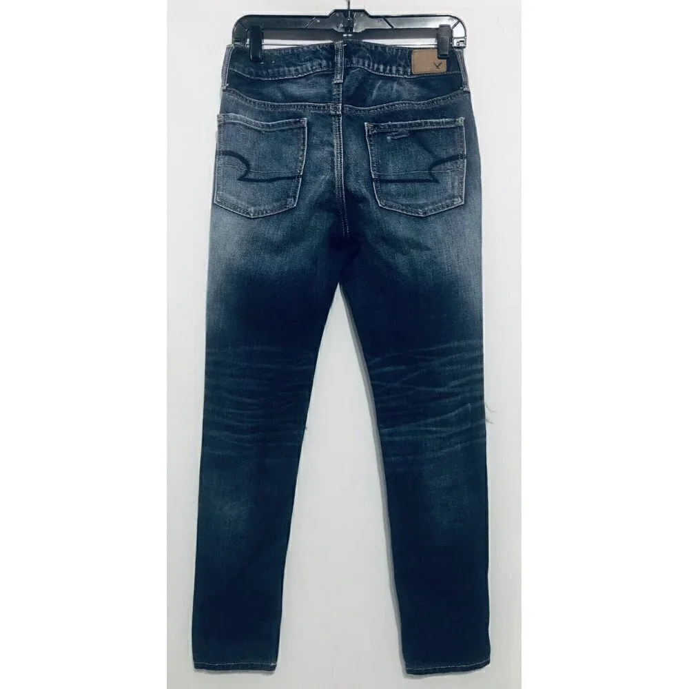 American Eagle Womens Size 00 Tomgirl Destroyed Distressed Button Fly Jeans